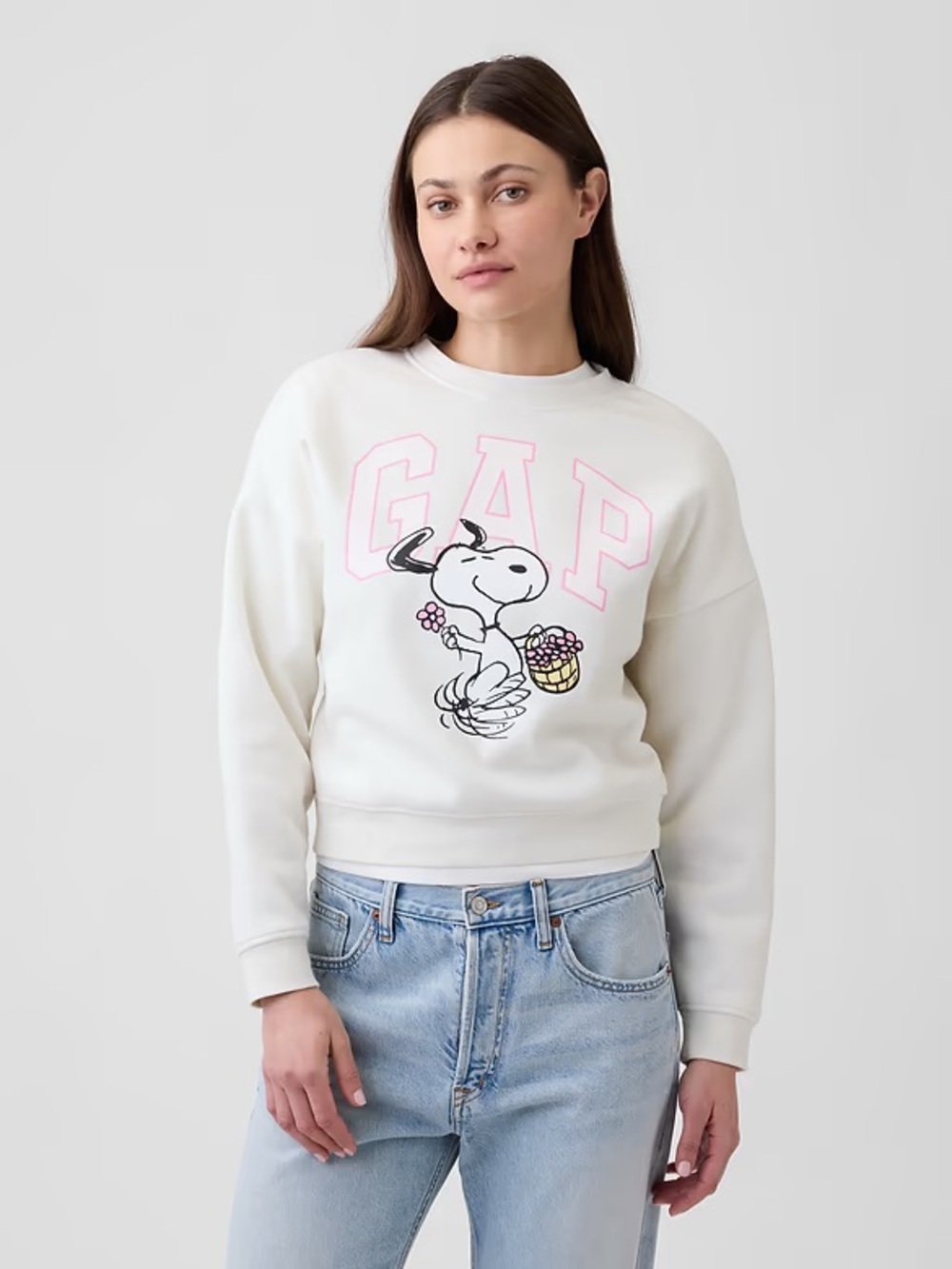GAP White Crewneck Sweatshirt with Pink Logo & Snoopy Graphic XXL